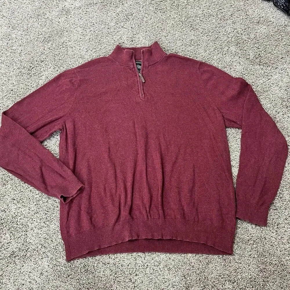 Nordstrom Sweater Mens XL Maroon Cashmere Knitted‎ Mock Neck Quarter Zip Organic